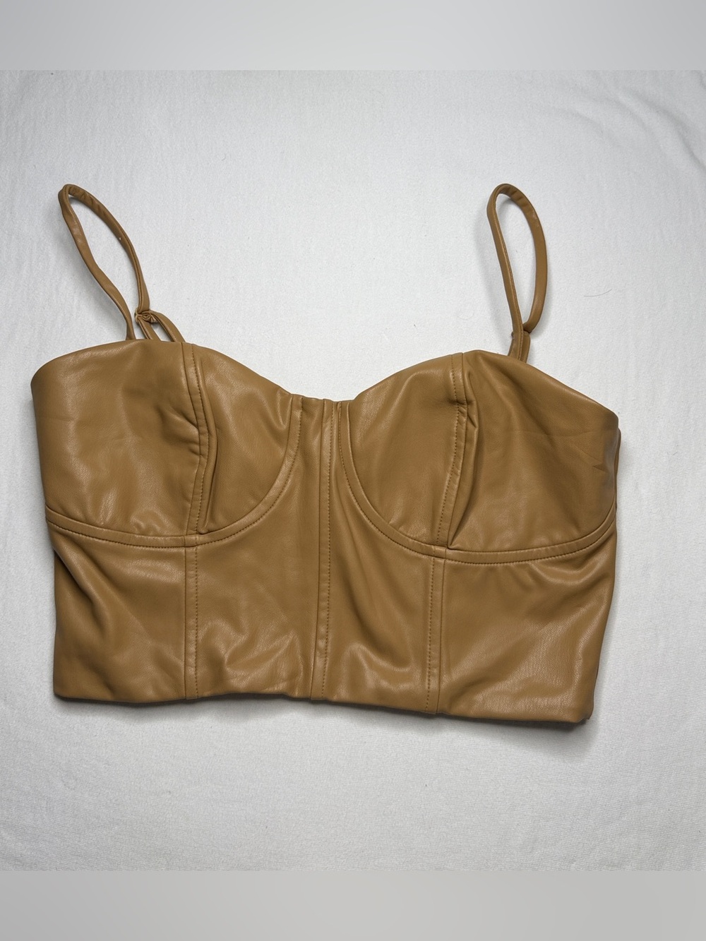 Express Camel Faux Leather Bustier Crop Top